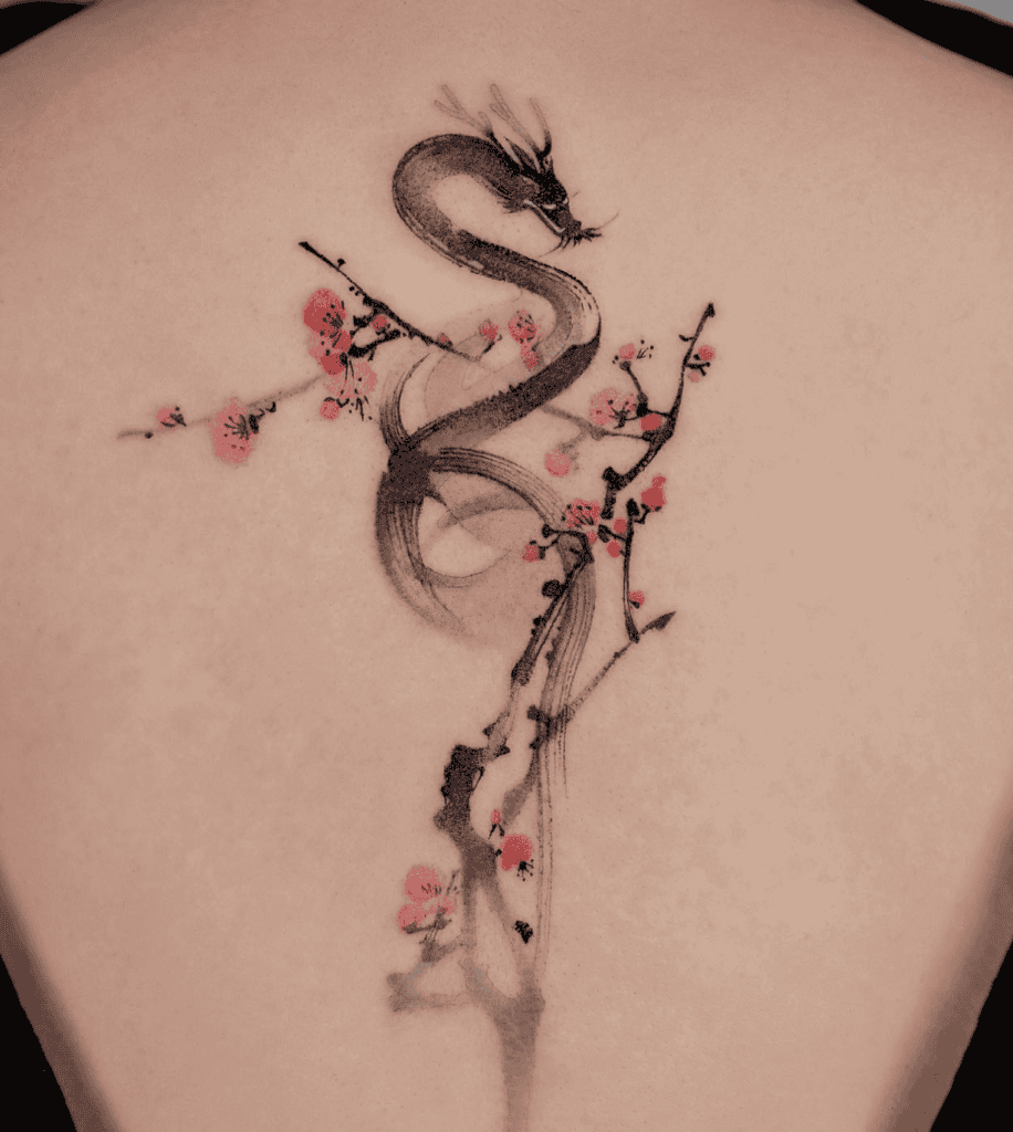 Flower Cherry Dragon Tattoo