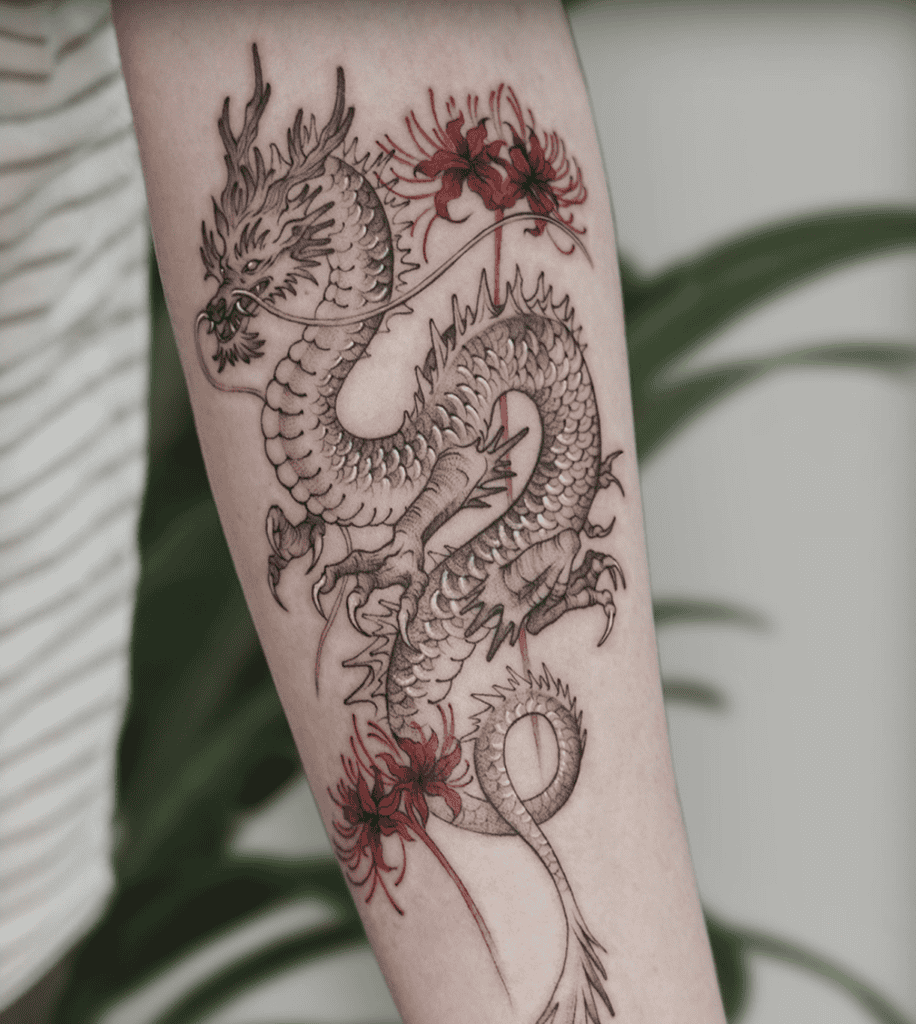 Flower Spider Dragon Tattoo