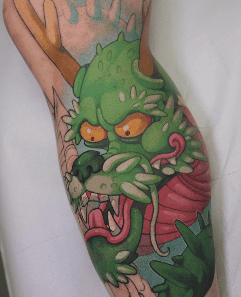 Green Cartoon Dragon Tattoo