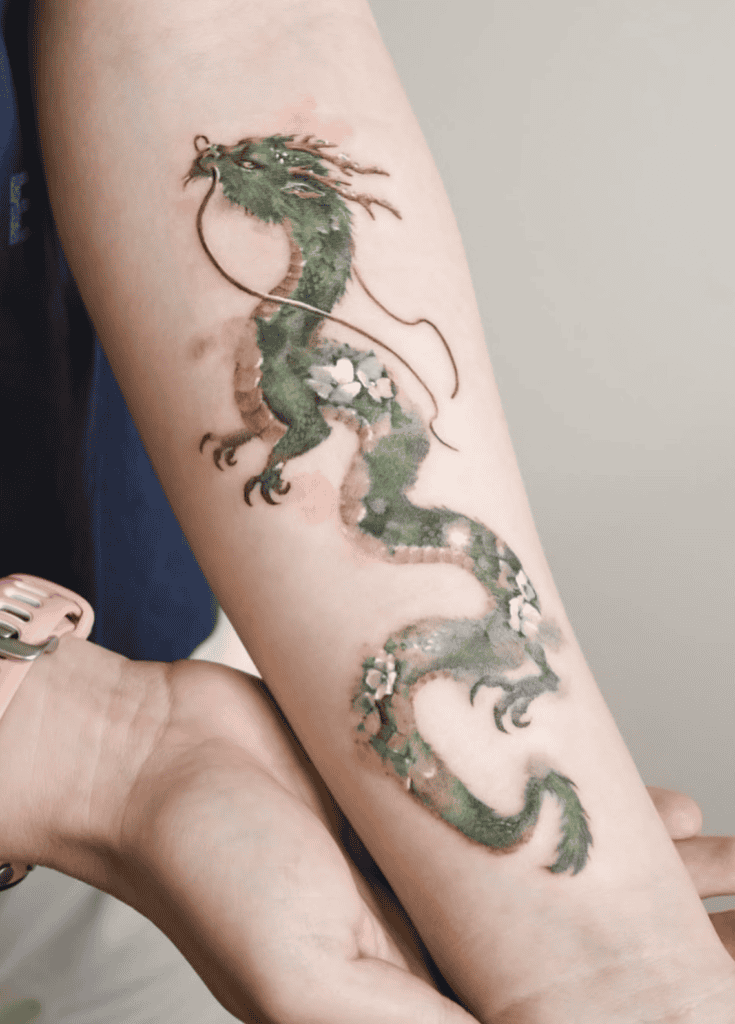 Green Floral Dragon Tattoo