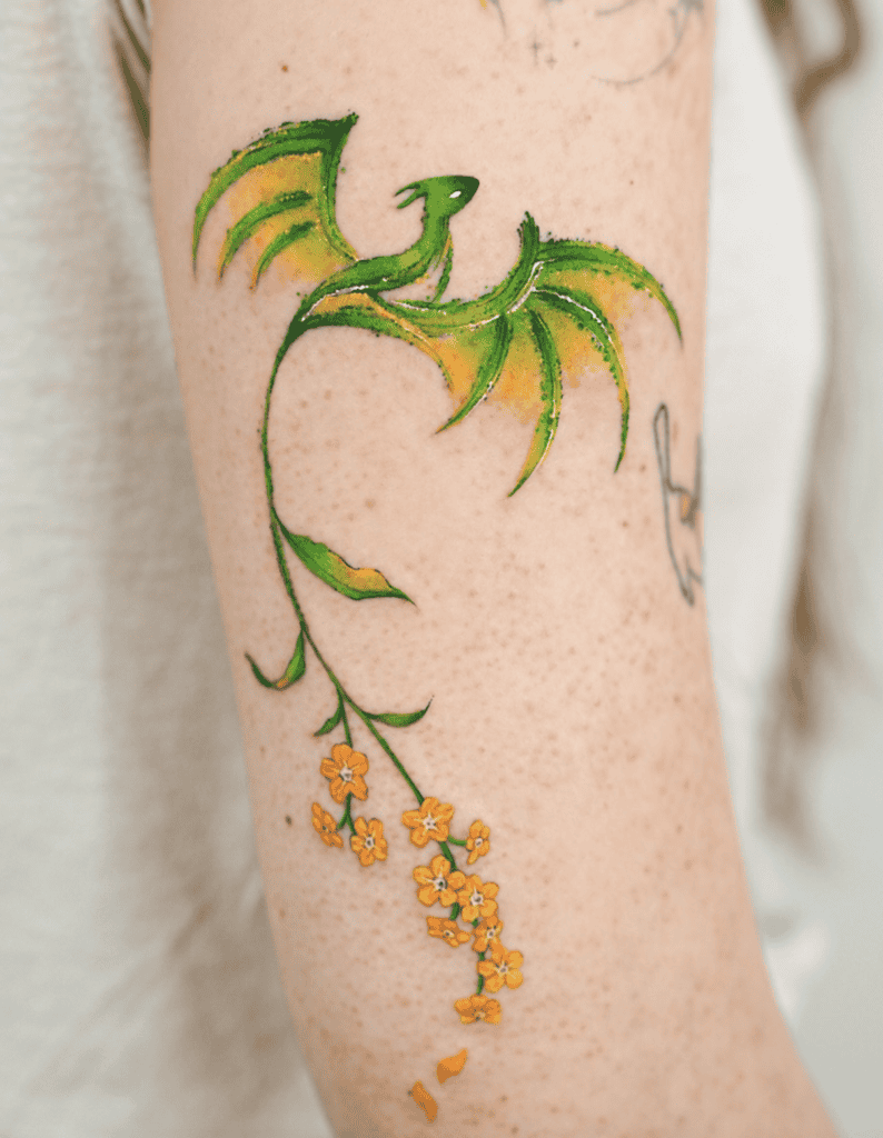 Green Flower Dragon Tattoo