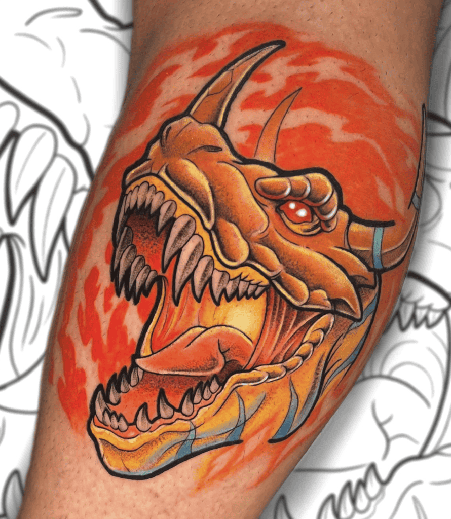 Greymon Flame Digimon Tattoo