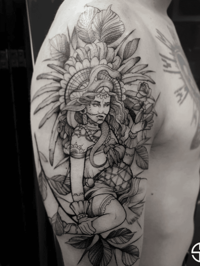 Ix Chel Flowers Mayan Mythology Tattoo