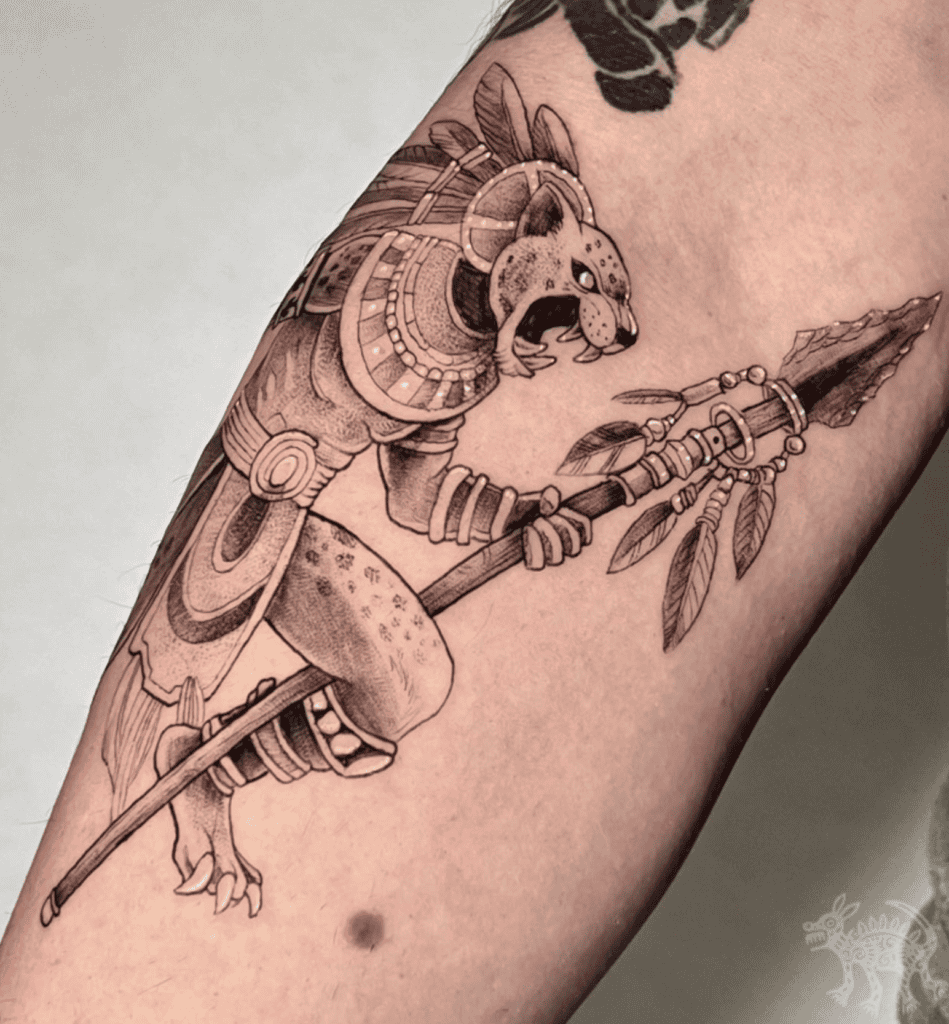 Jaguar Warriors Spear Aztec Mythology Tattoo