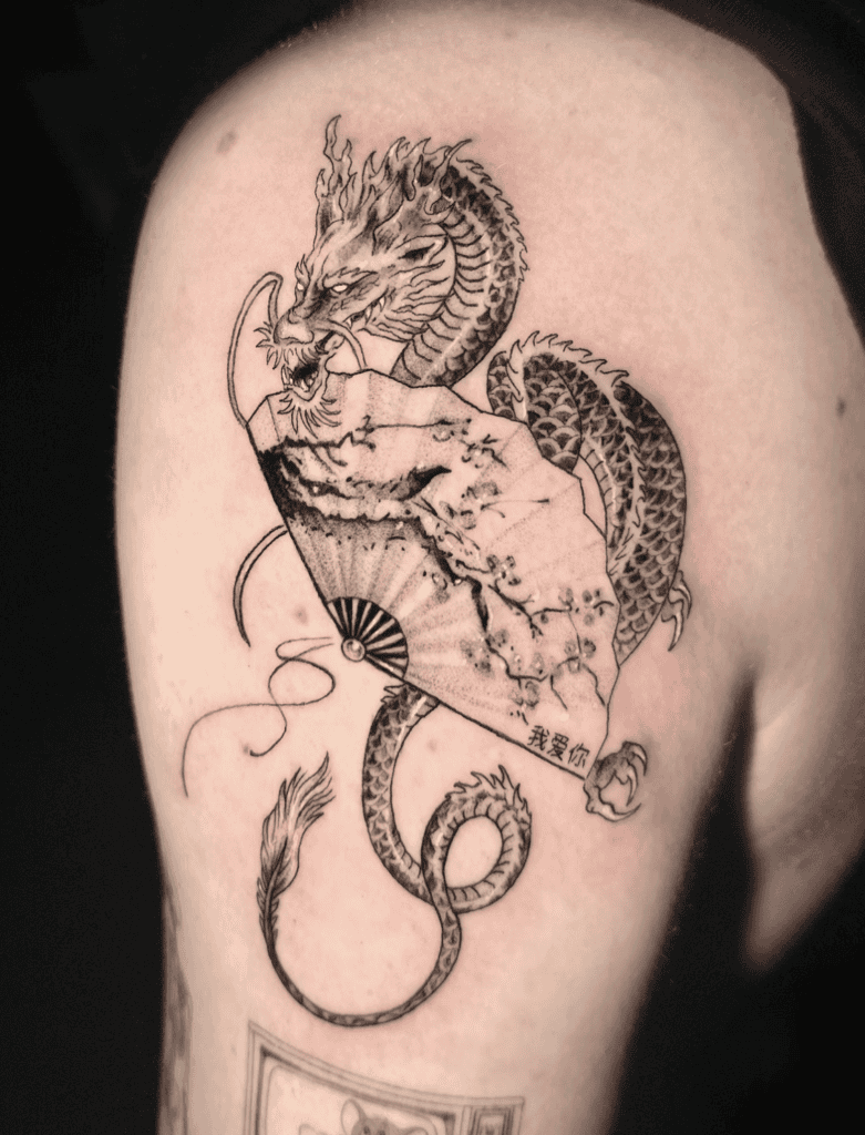 Japanese Fan Dragon Tattoo