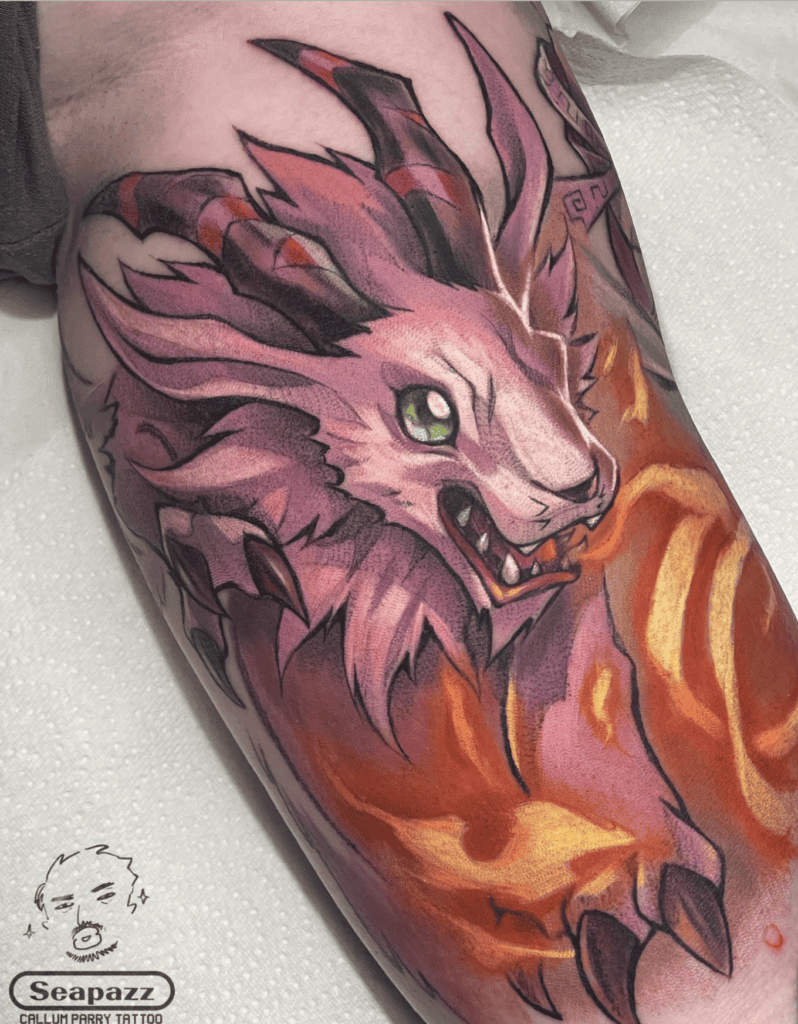 Magnadramon Flame Digimon Tattoo
