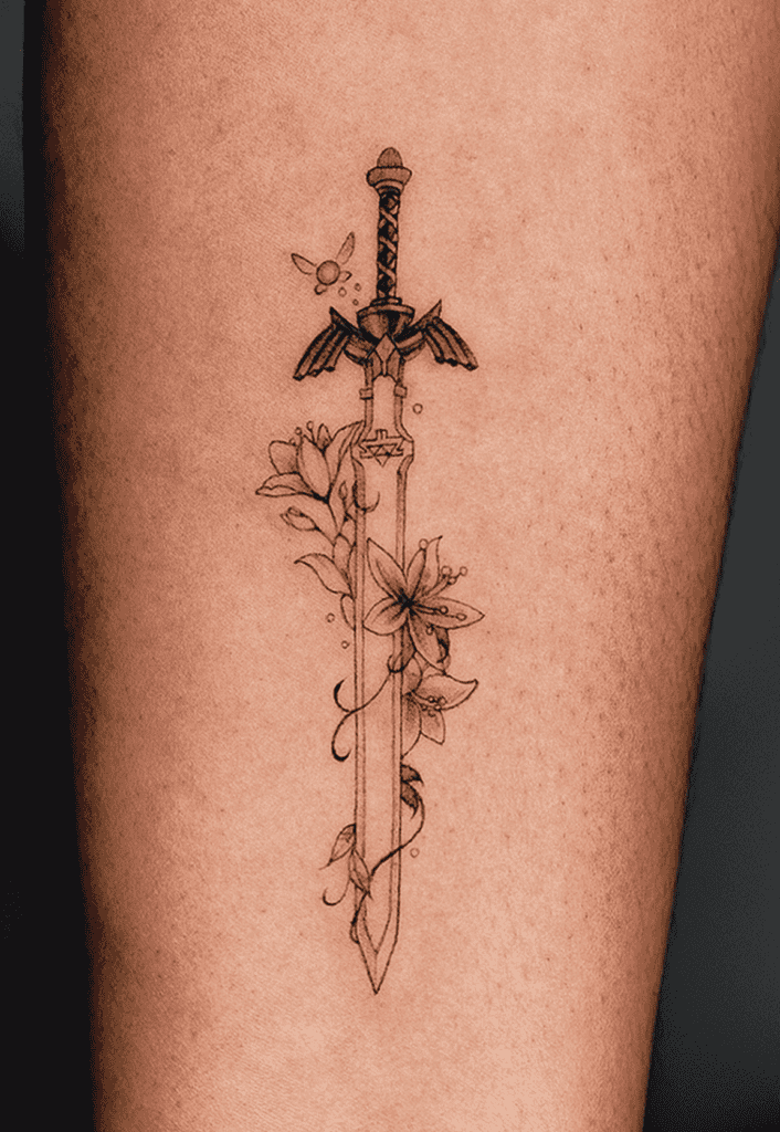 Master Sword Flowers Legend of Zelda Tattoo