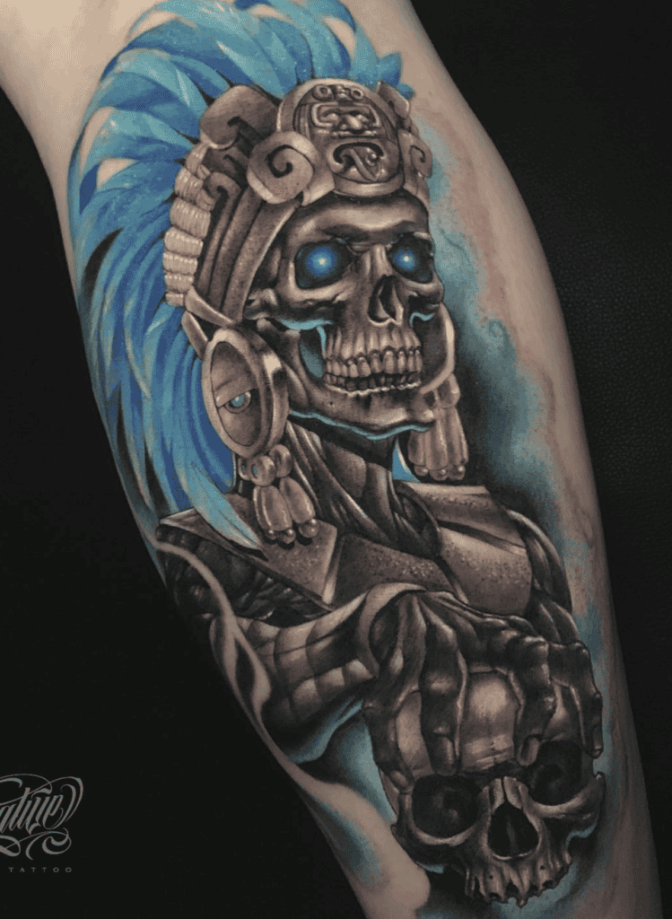 Mictlantecuhtli Blue Aztec Mythology Tattoo