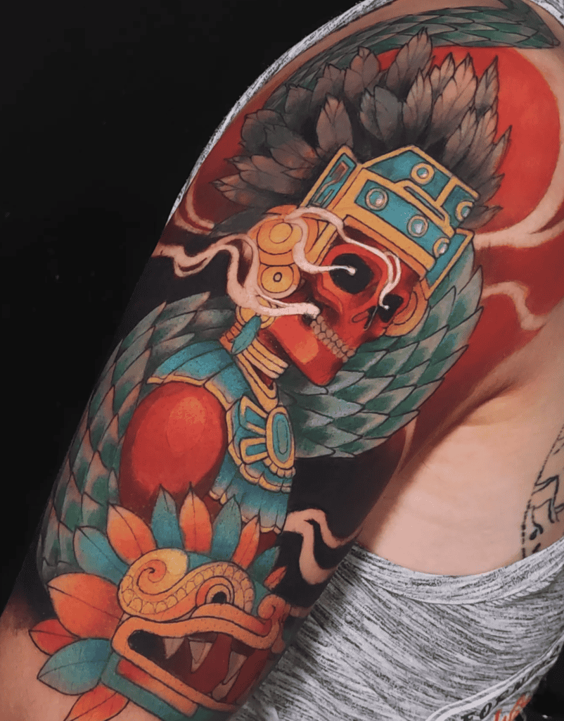 Mictlantecuhtli Colour Aztec Mythology Tattoo
