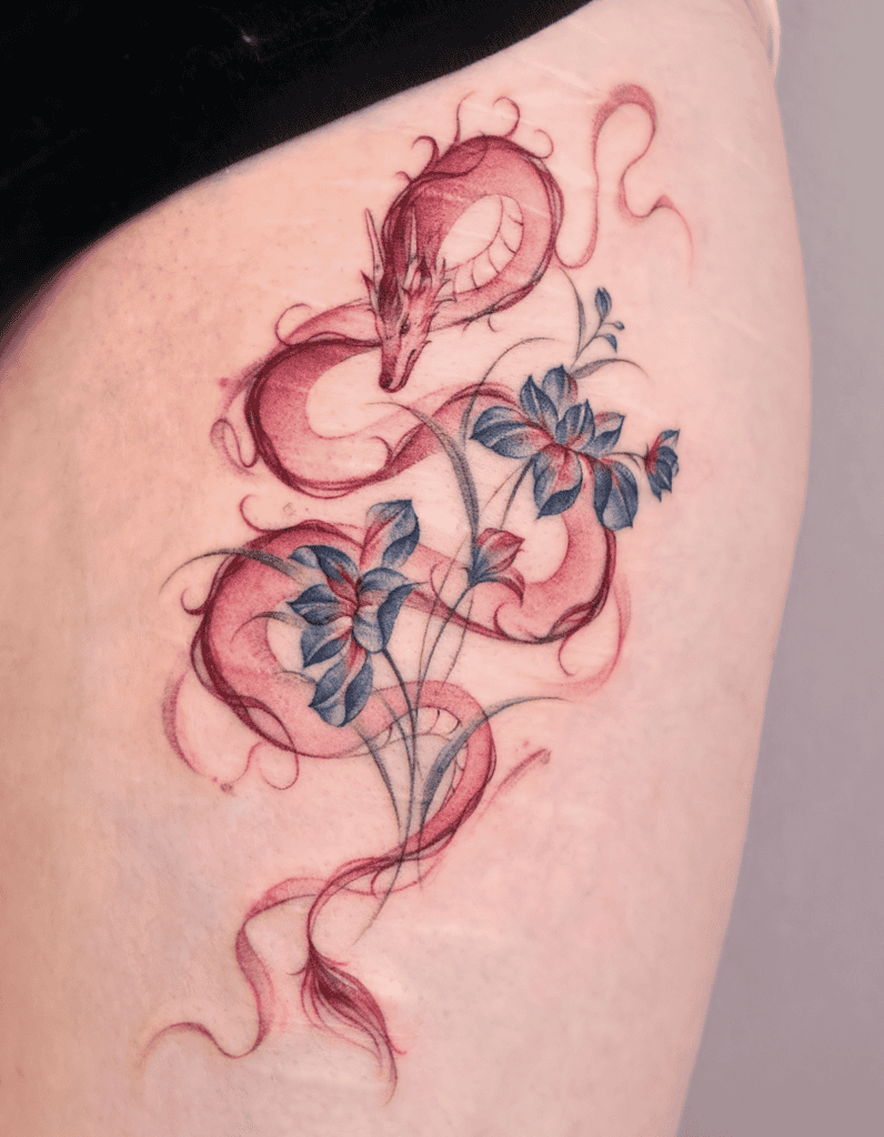 Pink Floral Dragon Tattoo