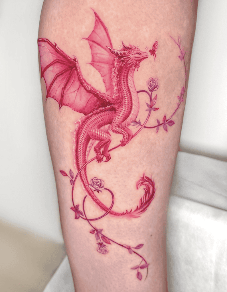 Pink Flowers Dragon Tattoo
