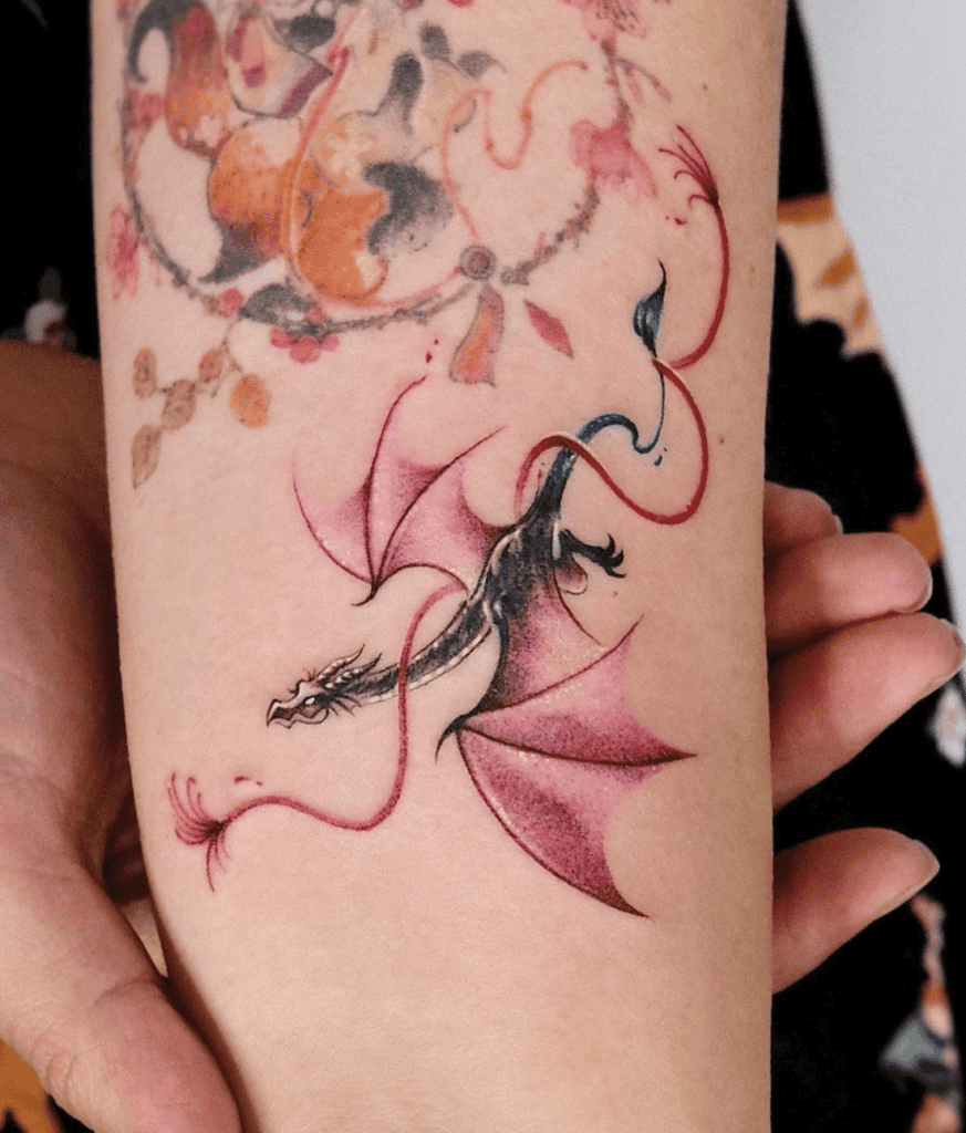 Pink Ribbon Dragon Tattoo