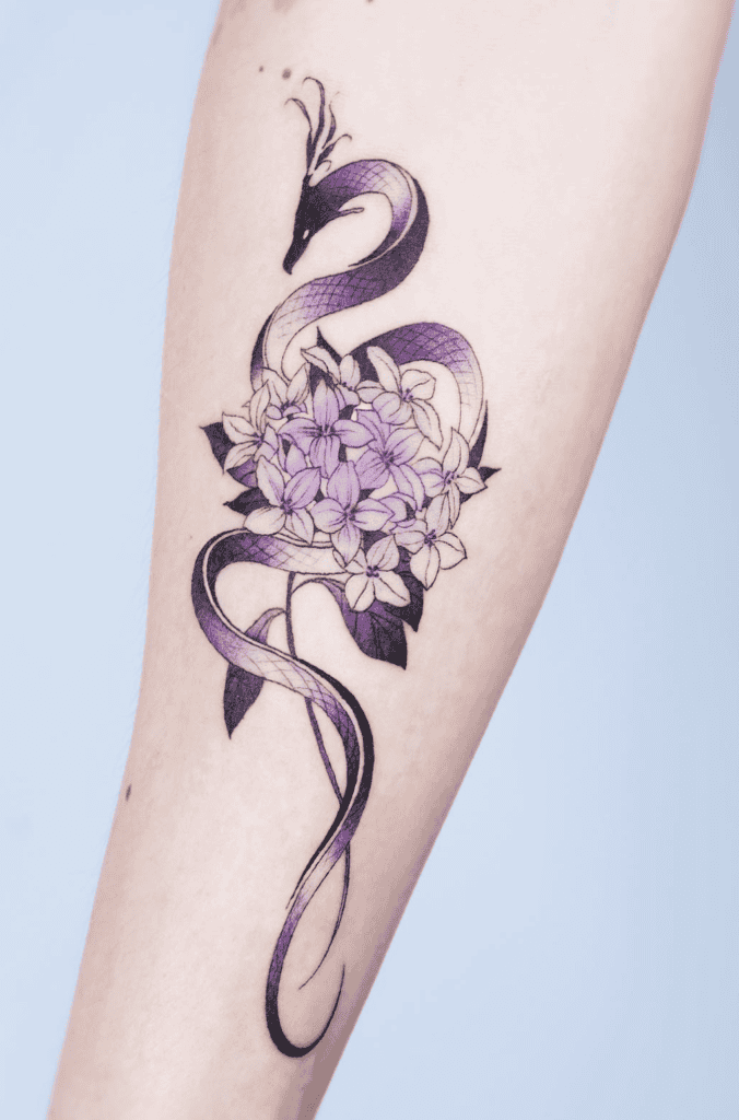 Purple Flowers Dragon Tattoo