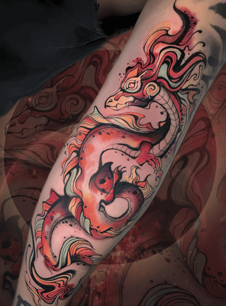 Red Beaked Dragon Tattoo