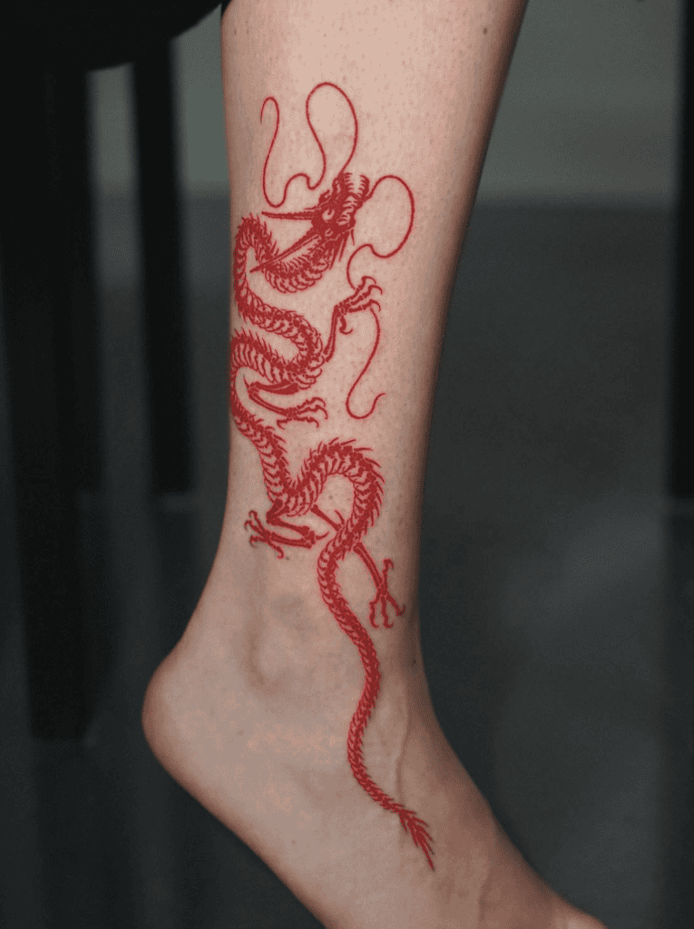 Red Skeleton Dragon Tattoo