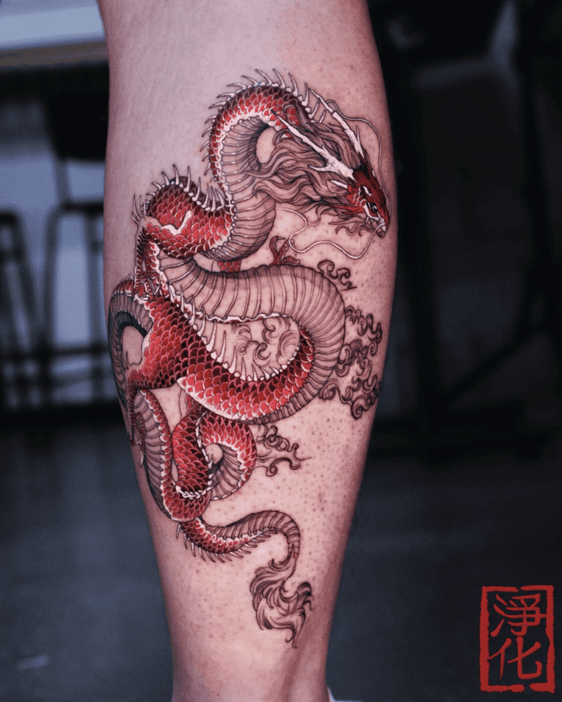 Red Vermillion Dragon Tattoo