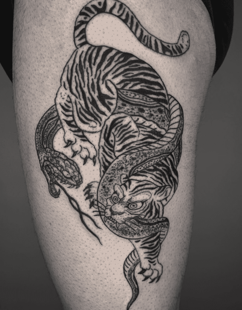 Snake Tiger Attack Tattoo