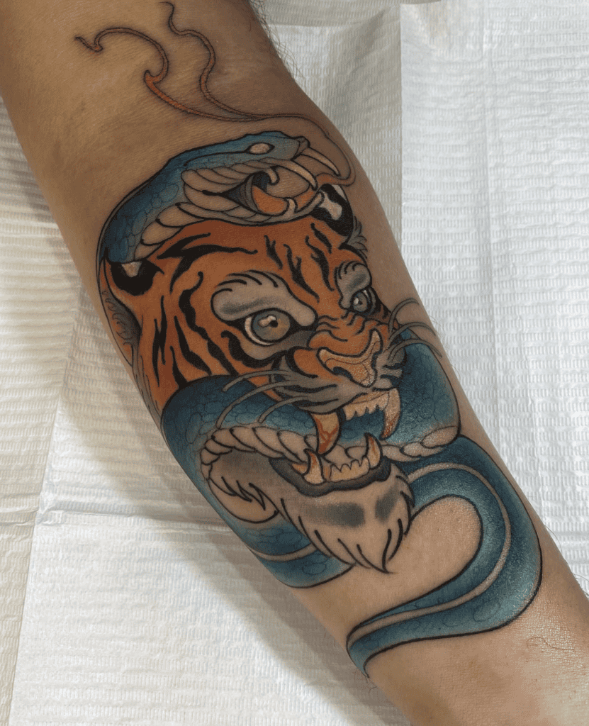 Snake Tiger Fierce Tattoo