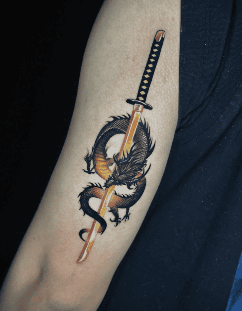 Sword Gold Dragon Tattoo
