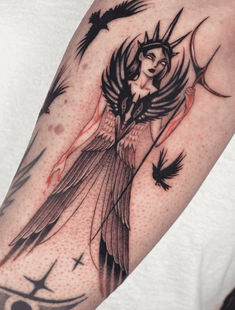 The Morrígan Staff Celtic Mythology Tattoo