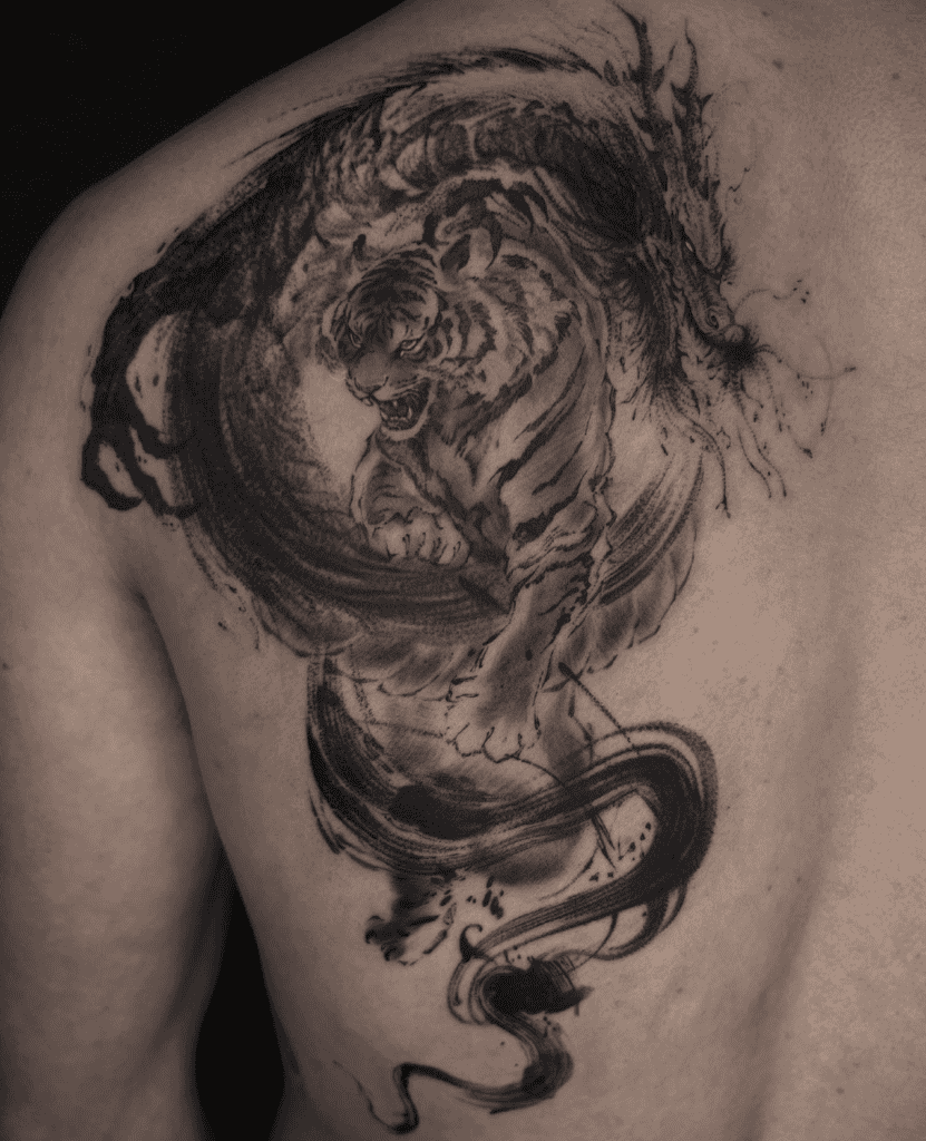 Tiger Brush Dragon Tattoo