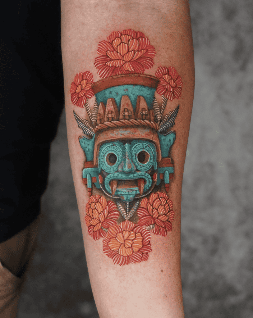 Tlaloc Blue Aztec Mythology Tattoo