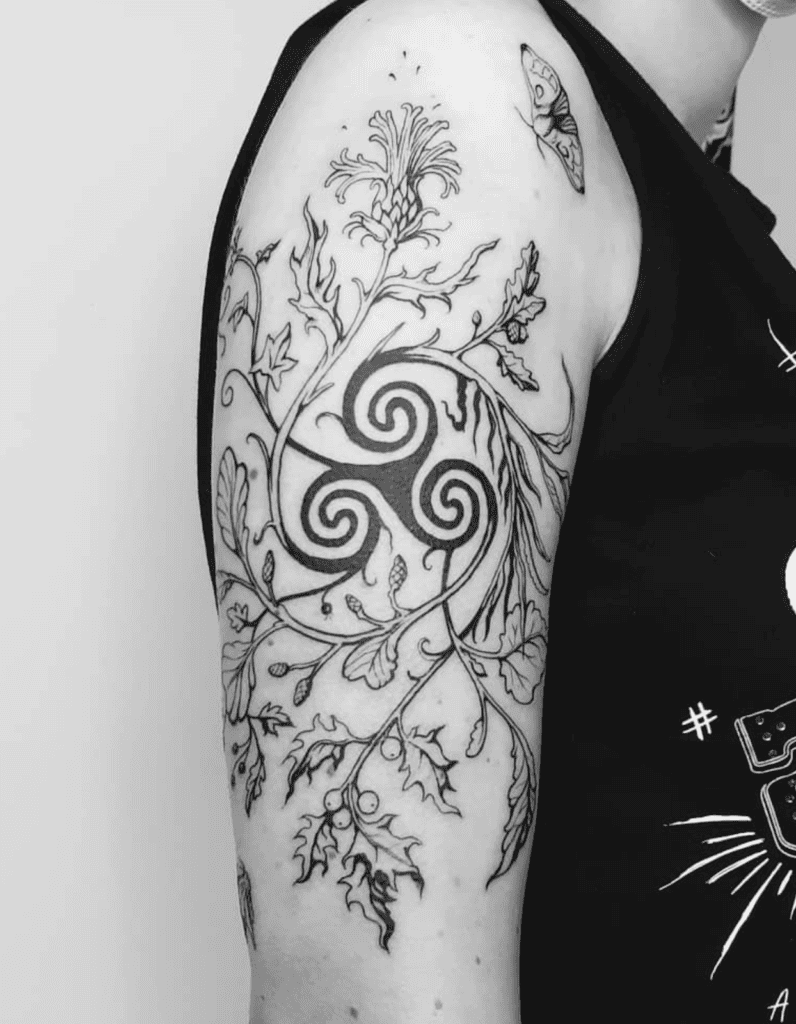 Triskele Leaves Celtic Mythology Tattoo