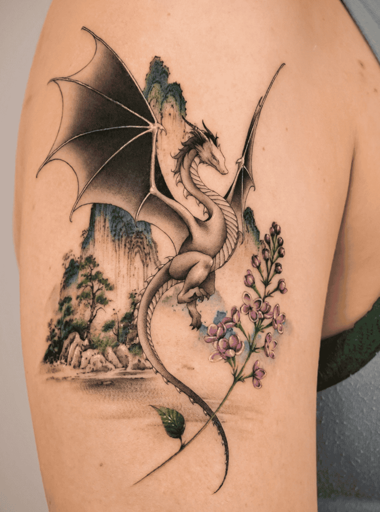 Wyvern Flower Dragon Tattoo