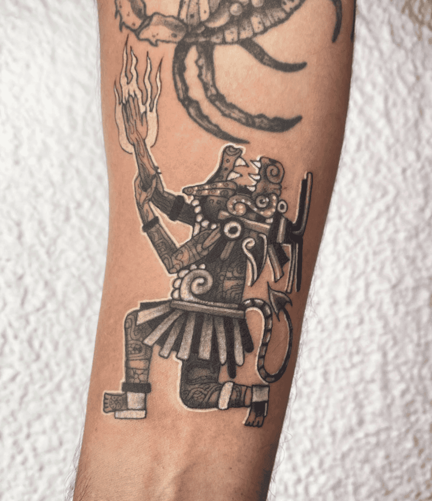 Xolotl Flame Aztec Mythology Tattoo
