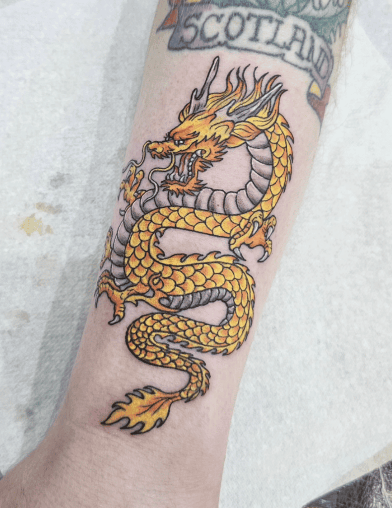 Yellow Classic Dragon Tattoo