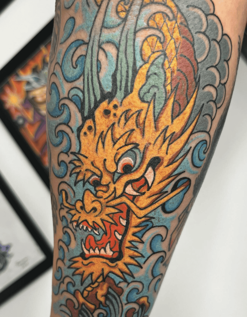 Yellow Irezumi Dragon Tattoo