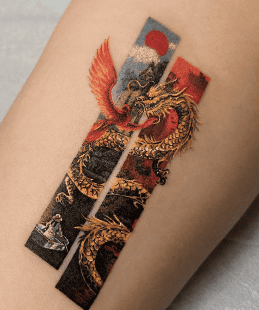 Yellow Phoenix Dragon Tattoo