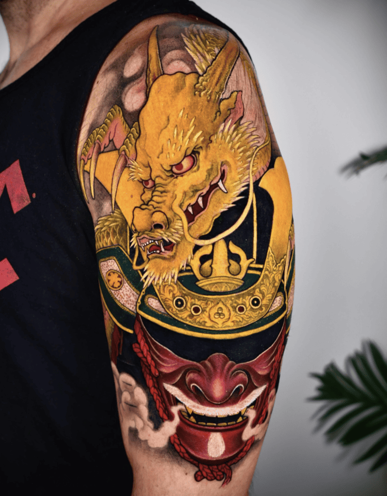 Yellow Samurai Dragon Tattoo