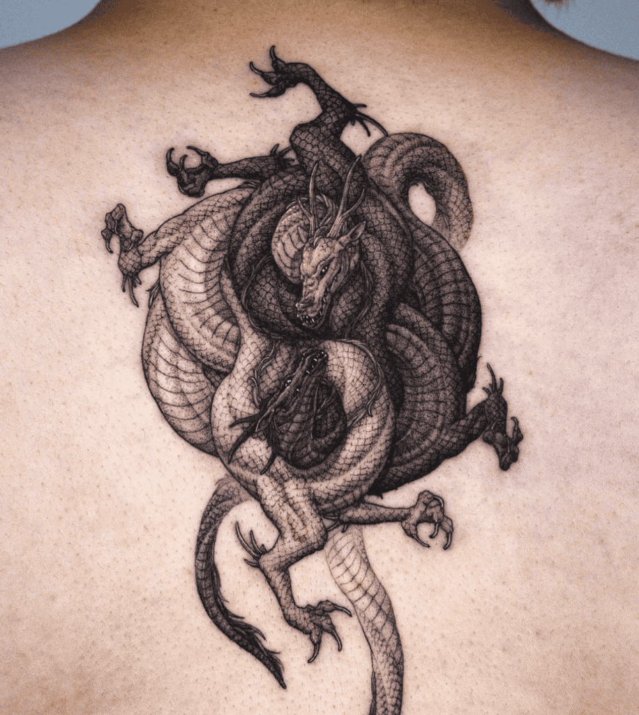 Yin-Yang Entwined Dragon Tattoo