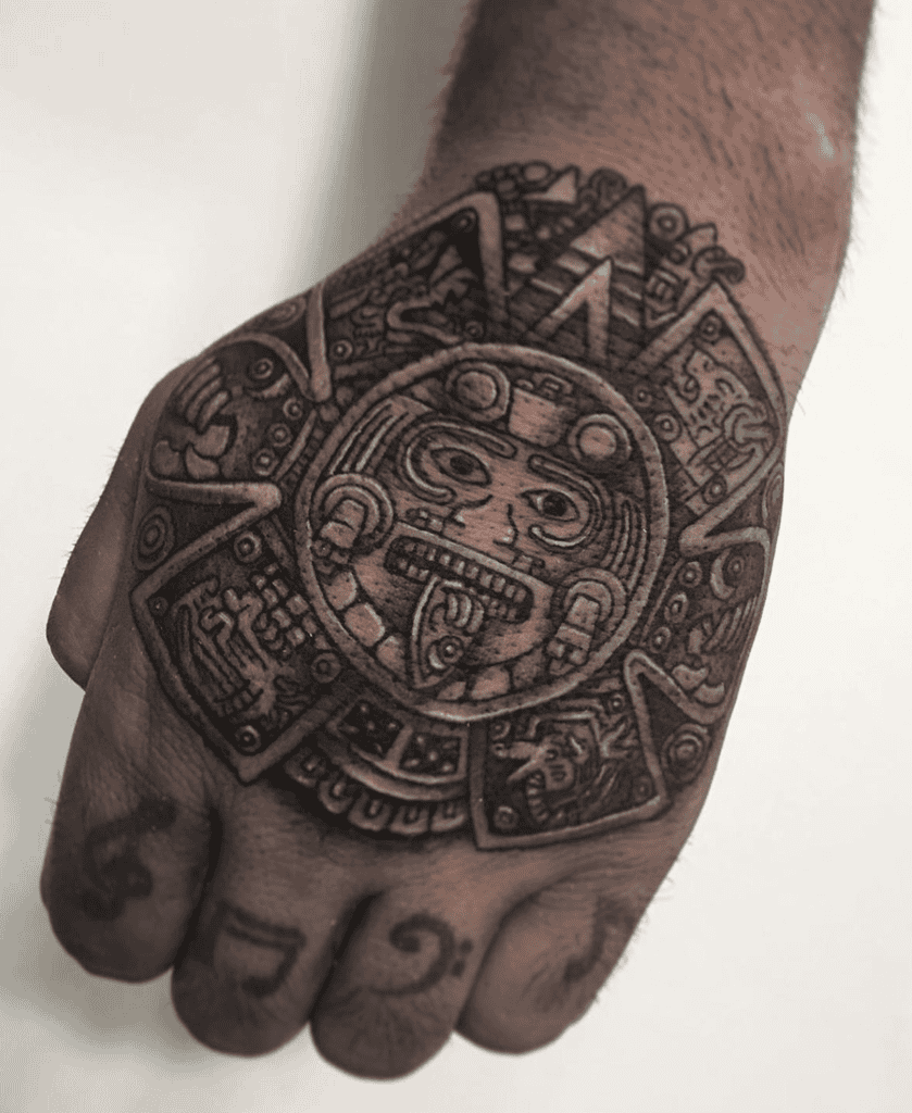 Aztec Sun Stone Hand Aztec Mythology Tattoo
