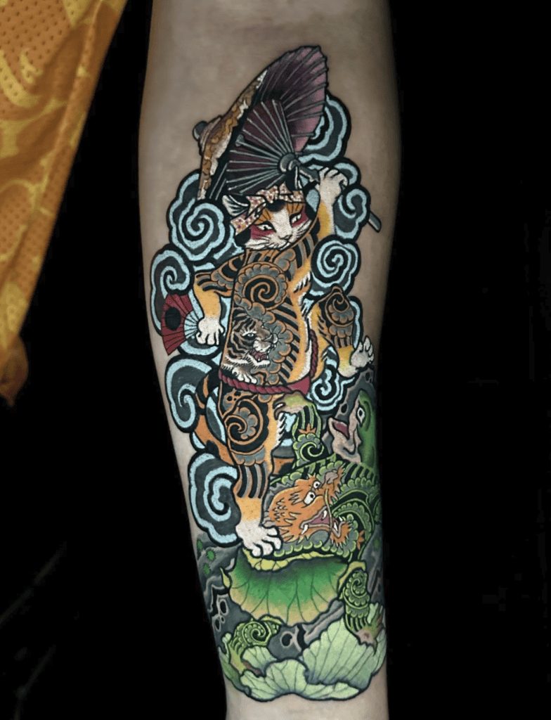 Bakeneko Umbrella Japanese Mythology Tattoo
