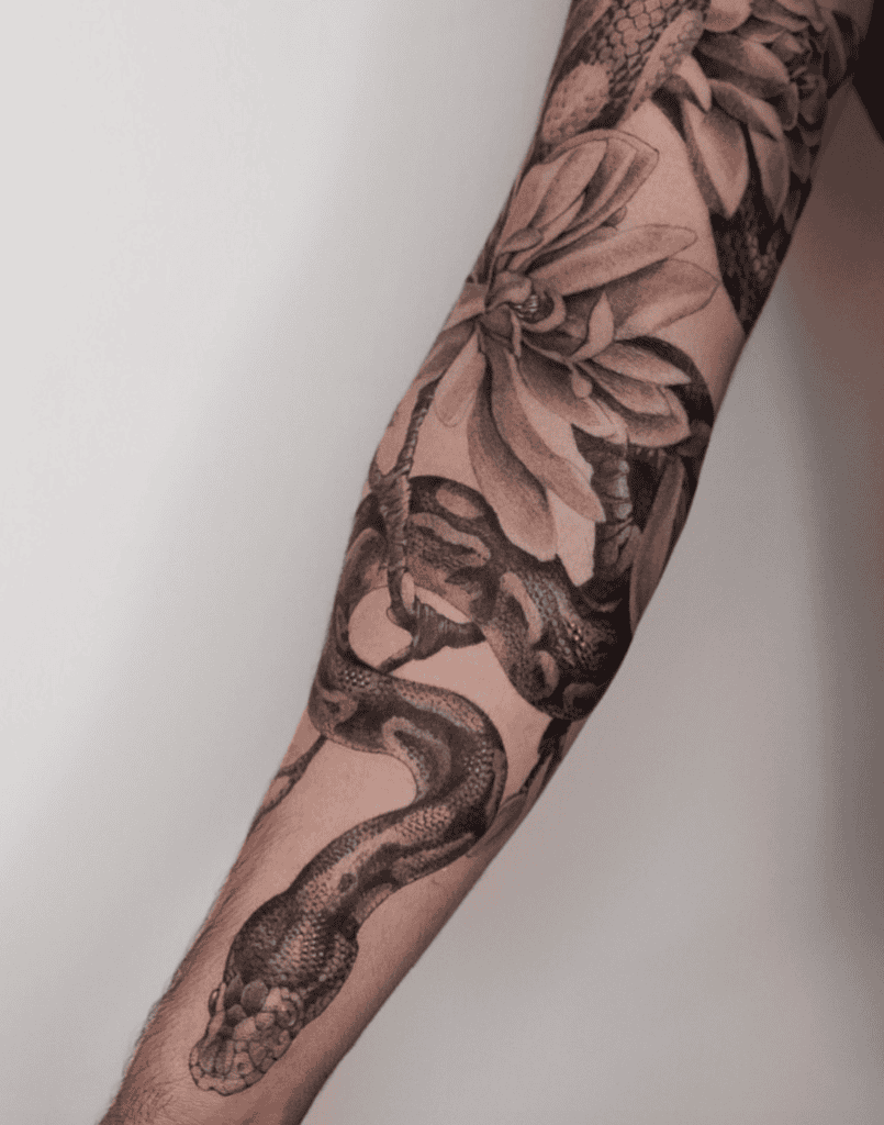Ball Python Flower Snake Tattoo