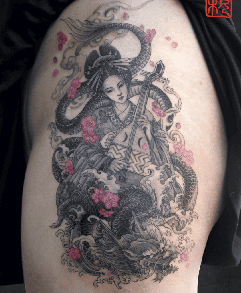 Benzaiten Biwa Japanese Mythology Tattoo