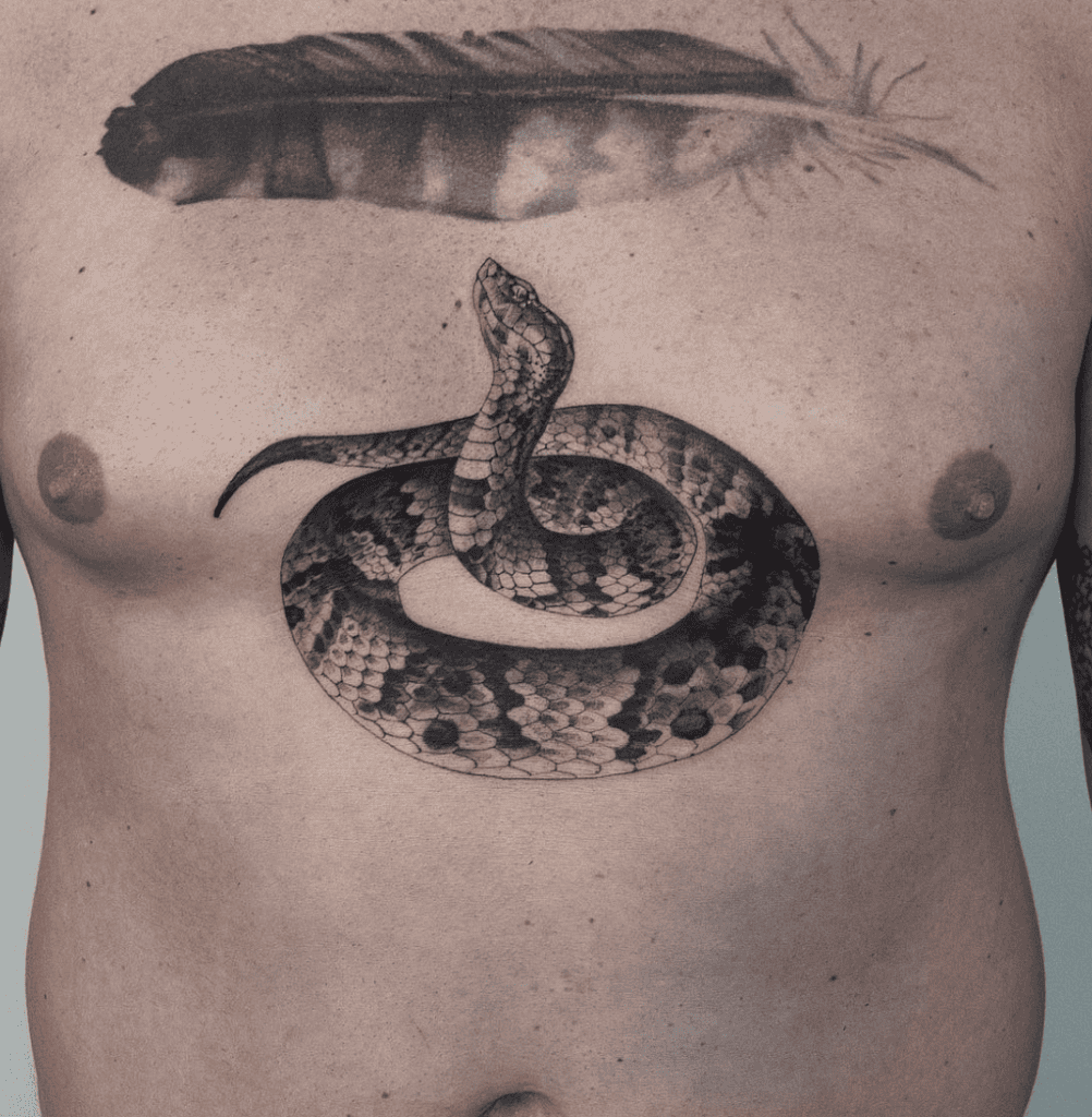 Cottonmouth Coil Snake Tattoo