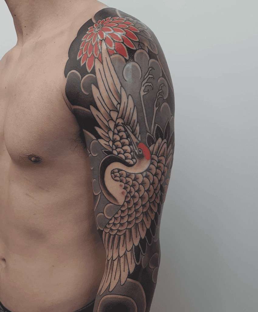 Crane Flap Irezumi Tattoo