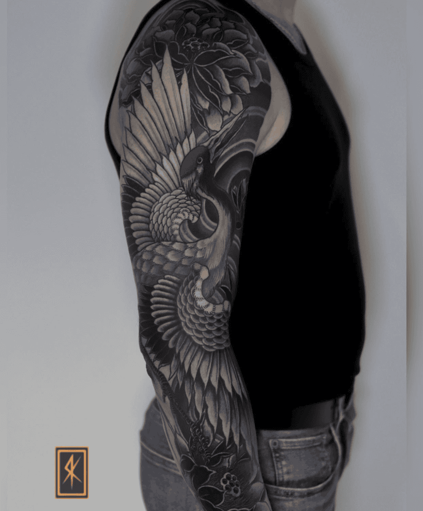 Crane Floral Irezumi Tattoo