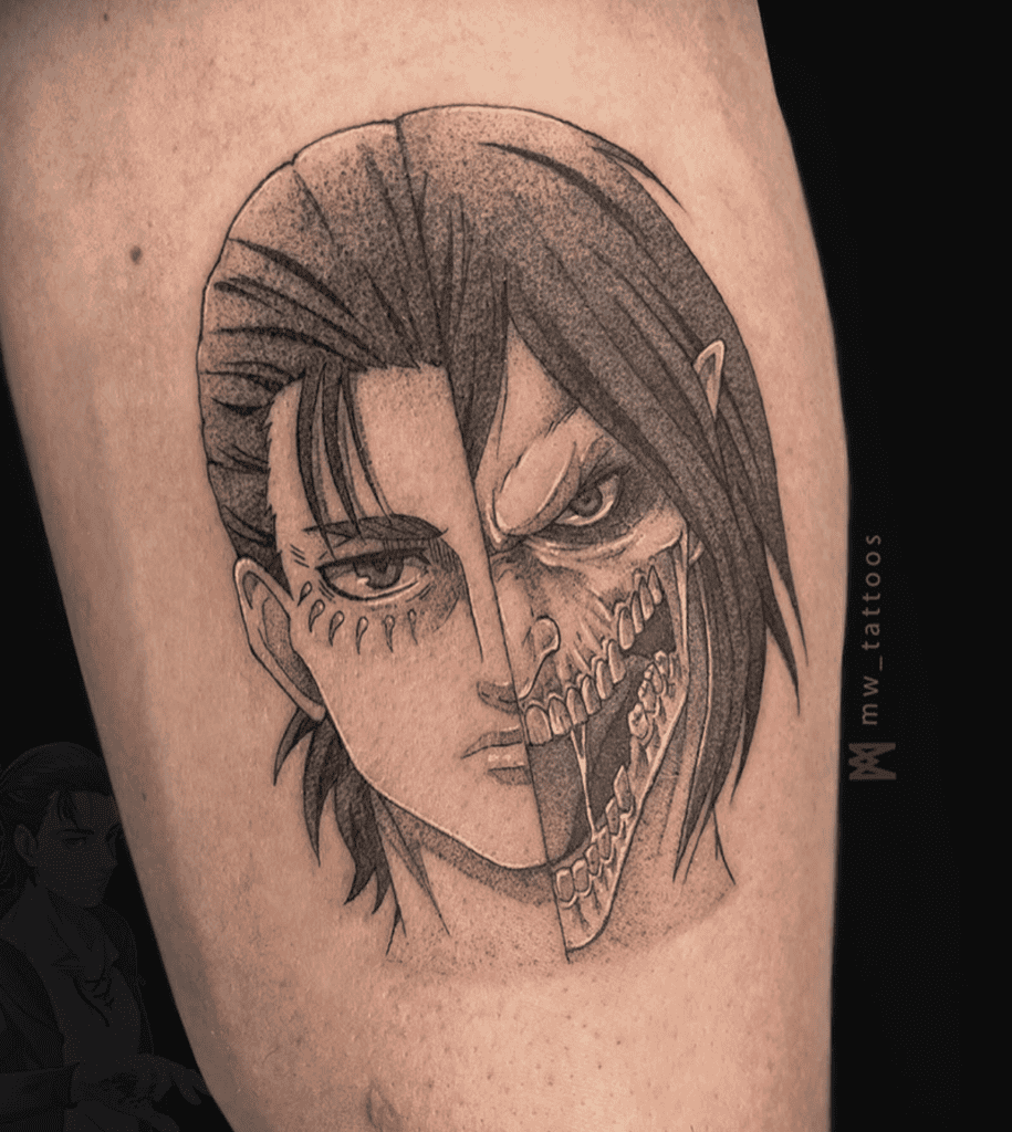 Eren Yeager Half Attack on Titan Tattoo