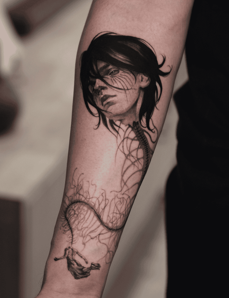 Eren Yeager Head Attack on Titan Tattoo