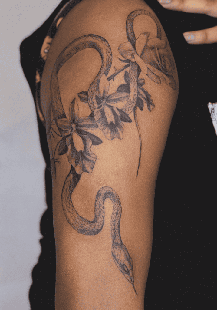 Flower Vine Snake Tattoo