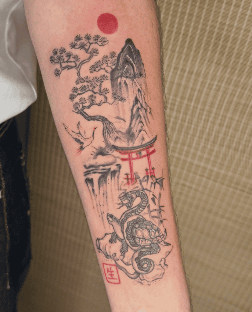 Genbu Landscape Japanese Mythology Tattoo