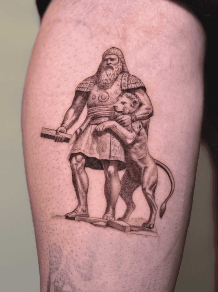 Gilgamesh Lion Mesopotamian Mythology Tattoo