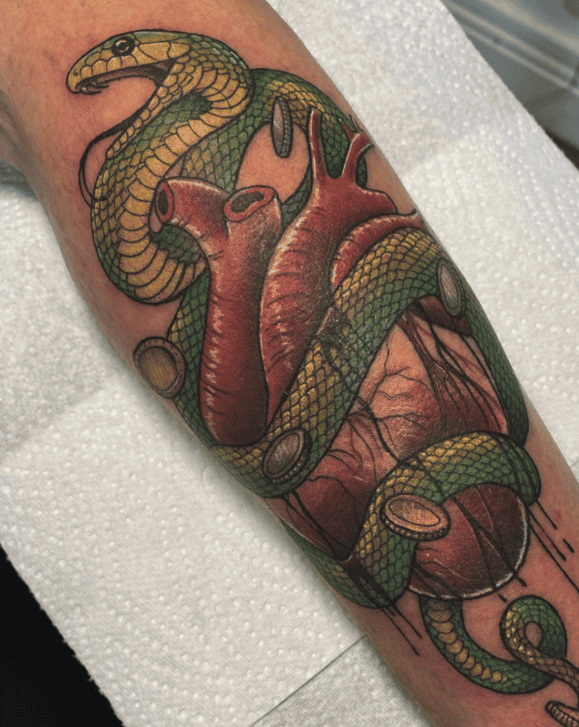 Green Mamba Heart Snake Tattoo