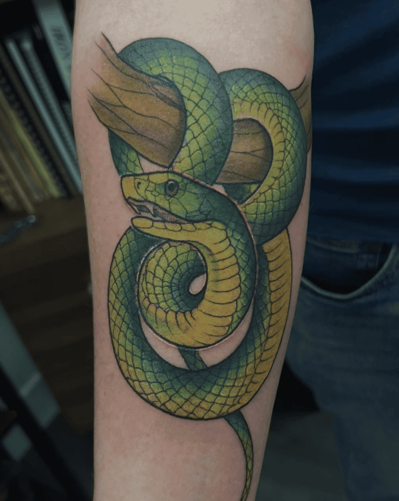 Green Mamba Tree Snake Tattoo