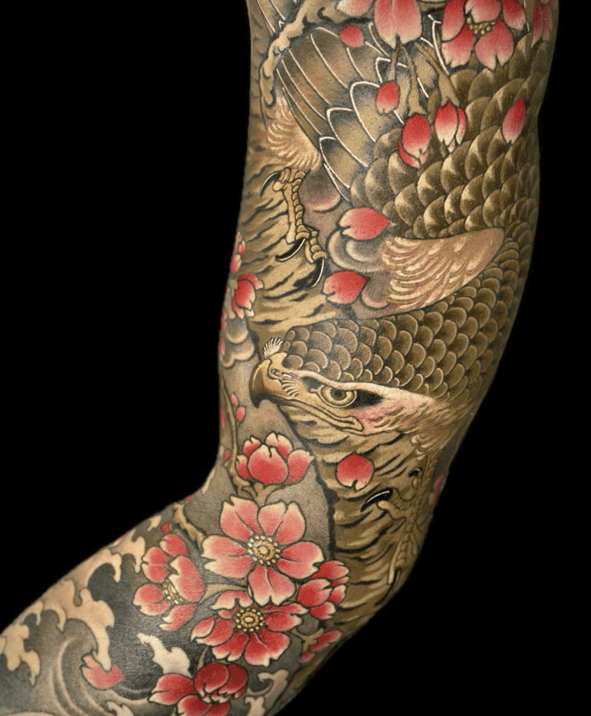 Hawk Sakura Irezumi Tattoo