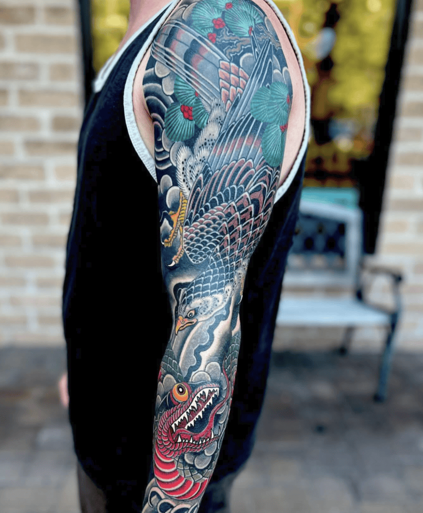 Hawk Snake Irezumi Tattoo